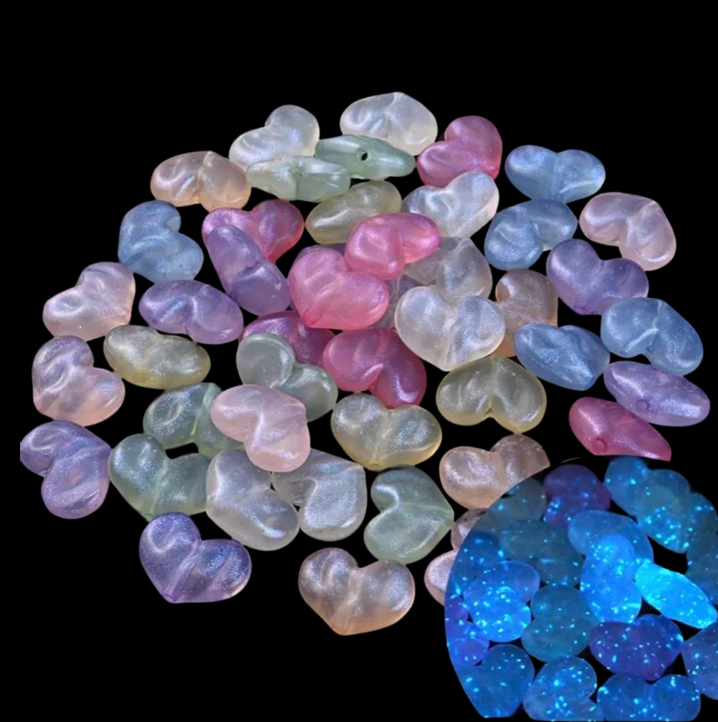πβ¨ Mini Glow In The Dark Heart Beads by The Glow In The Dark Shop | 18x24mm | Acrylic Beads | Luminous | DIY Necklace & Bracelet Jewelry Making ππ | Collage