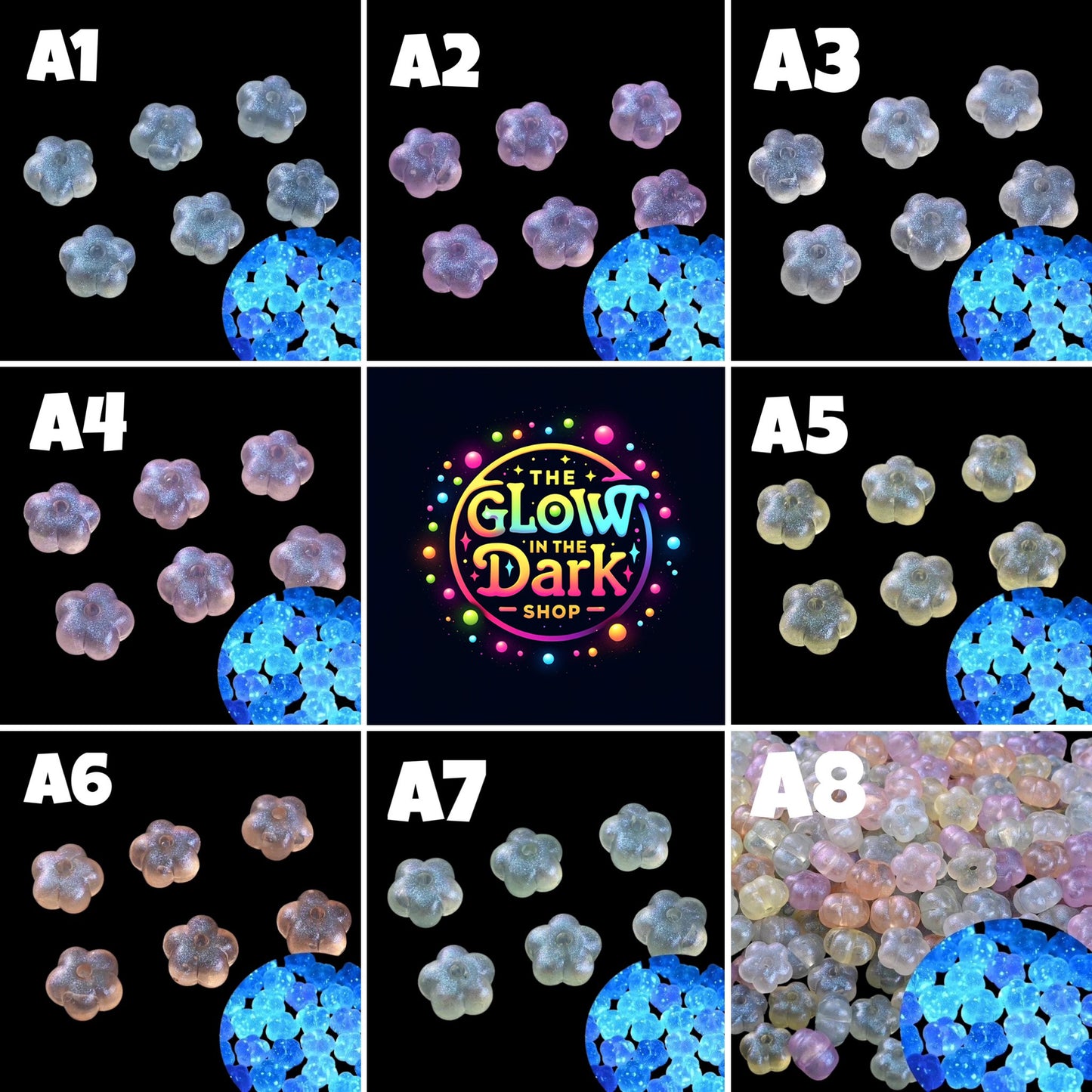 Mini Glow In The Dark Flower Beads by The Glow In The Dark Shop | 8x12mm | Acrylic Beads | Luminous | Handmade Necklace Bracelet Jewelry Making | A4