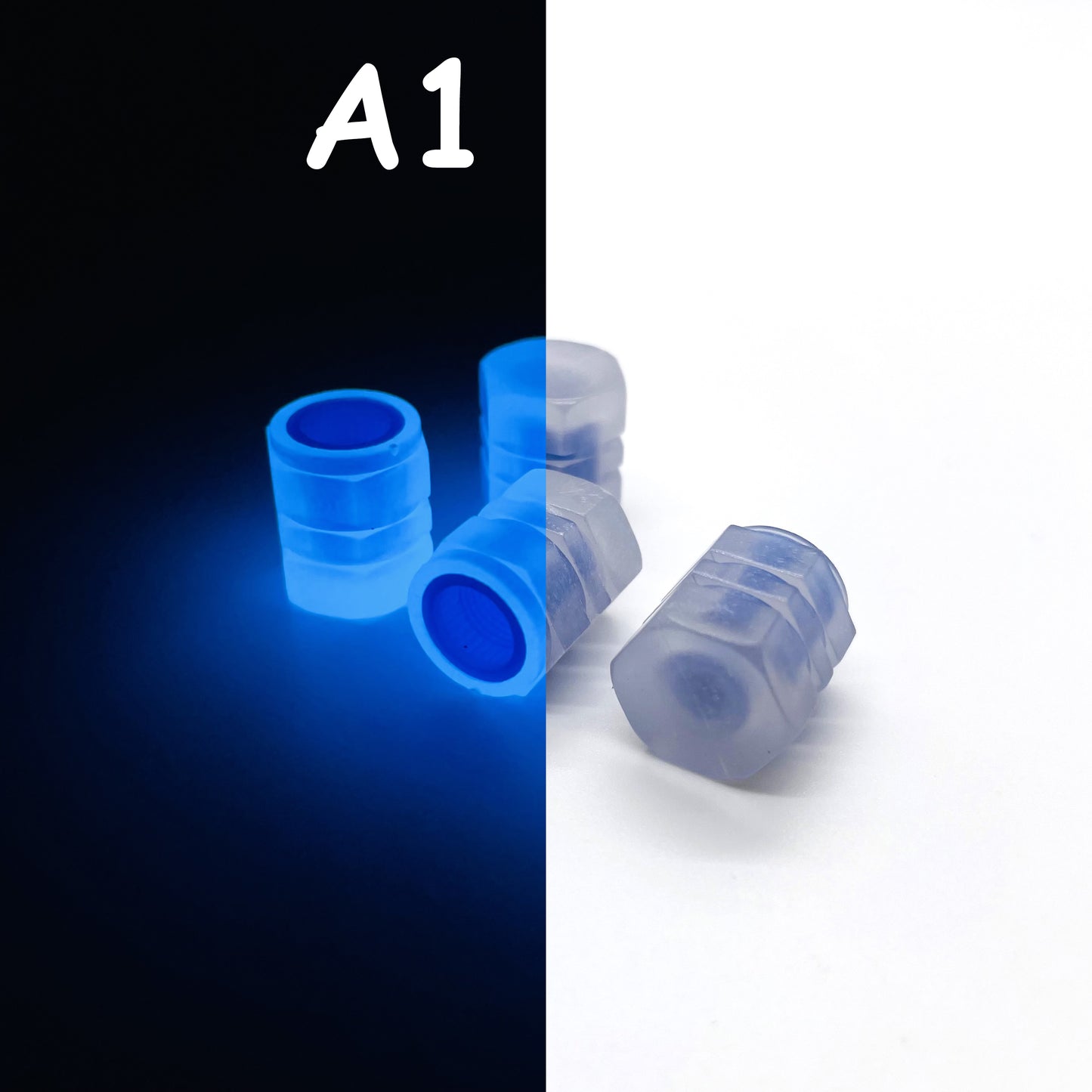ππ² Glow in The Dark Tire Valve Cap by THE GLOW IN THE DARK SHOP | Fluorescent | Set of Four | Universal | Vehicle Wheel Dust Cover | Rustproof Caps | Collage | 4pcs)