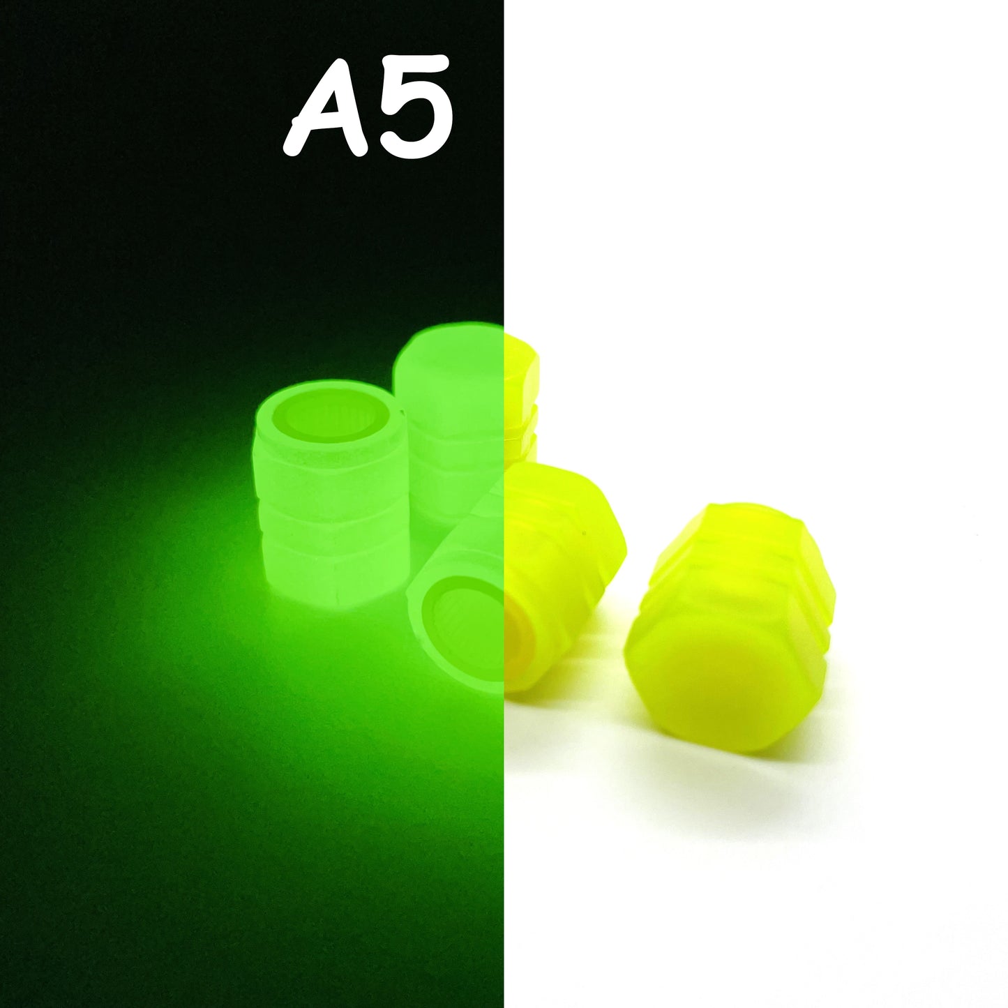 ππ² Glow in The Dark Tire Valve Cap by THE GLOW IN THE DARK SHOP | Fluorescent | Set of Four | Universal | Vehicle Wheel Dust Cover | Rustproof Caps | Collage | 4pcs)