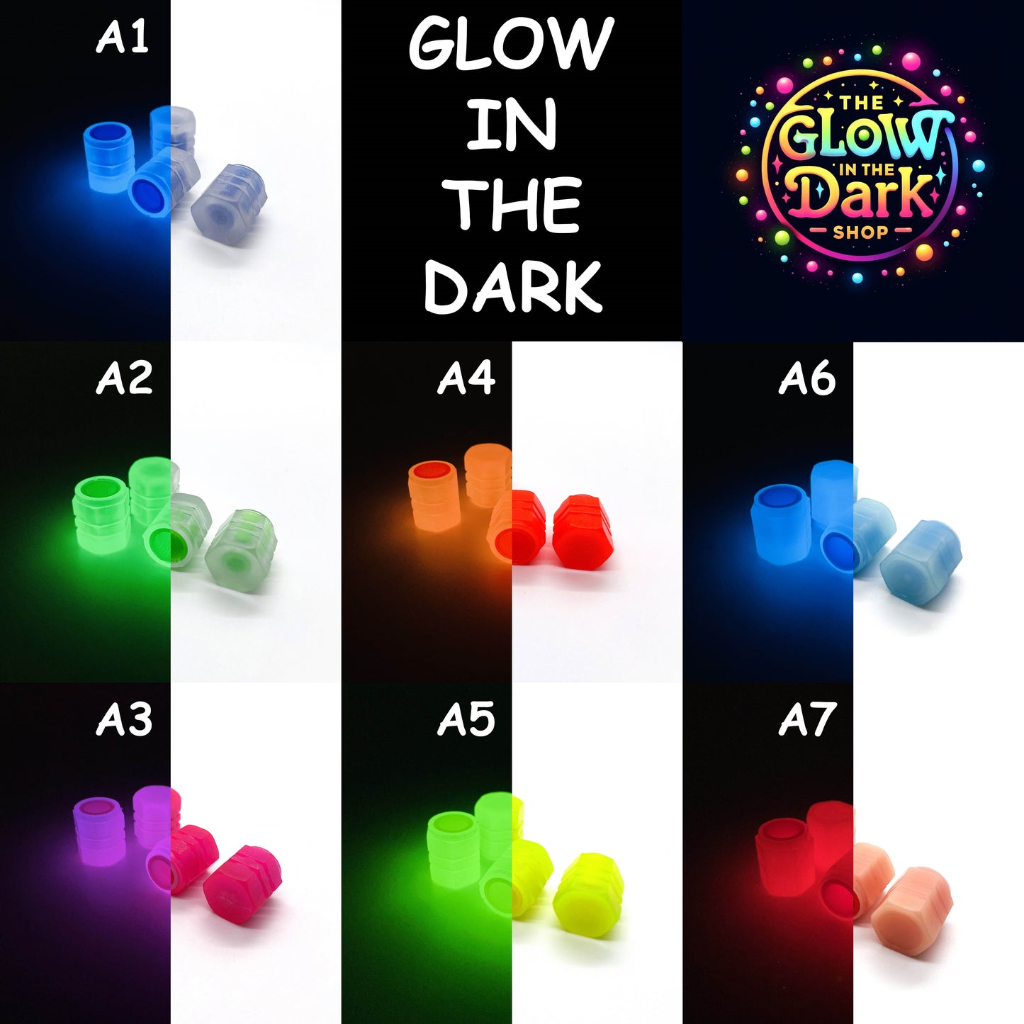 ππ² Glow in The Dark Tire Valve Cap by THE GLOW IN THE DARK SHOP | Fluorescent | Set of Four | Universal | Vehicle Wheel Dust Cover | Rustproof Caps (A3 | 4pcs)