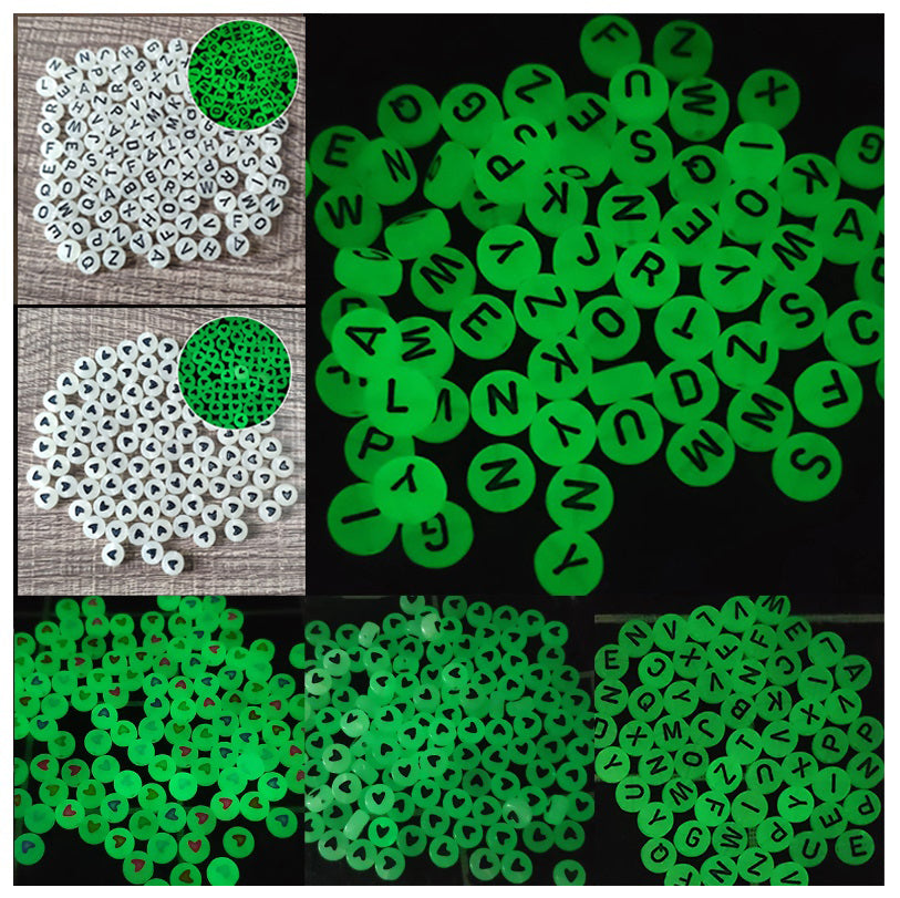 Versatile Glow-in-the-Dark Bead Assortment by The Glow In The Dark Shop | Colorful Acrylic Beads for Jewelry, Crafts & More | Available in Heart, Alphabet, and Number Designs