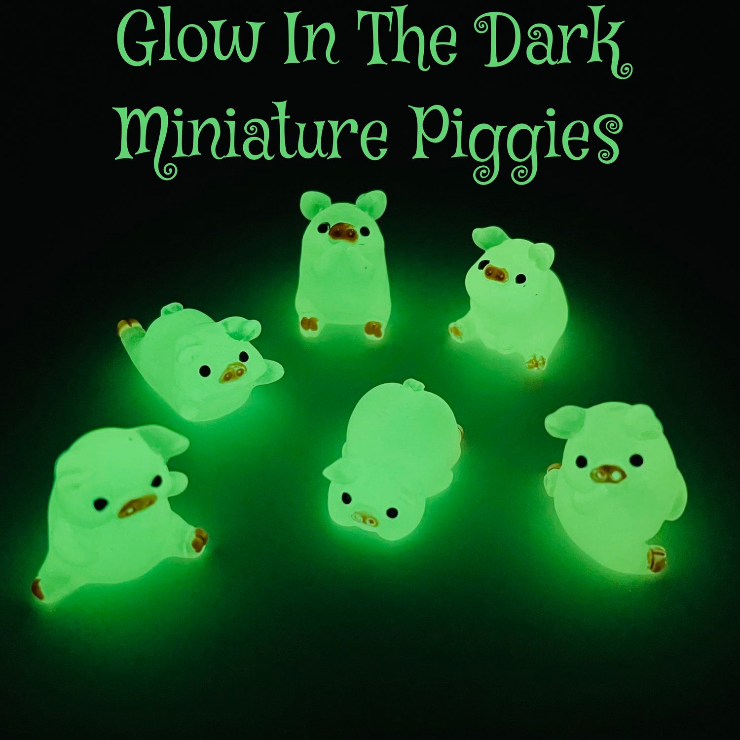 Mini Glow-in-the-Dark Resin Piggy Figurines by The Glow In The Dark Shop | Cute Luminous Pig Ornaments for Gardens & DIY Crafts