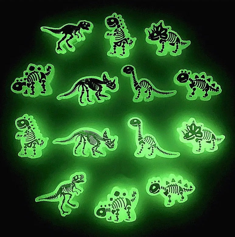 🌟🦖 Luminous Dinosaur Skeleton Shoe Charms by The Glow In The Dark Shop | Cute PVC Charms for Kids’ Shoes, Bags & Bracelets | Glow-in-the-Dark Fun! 🌟 A4