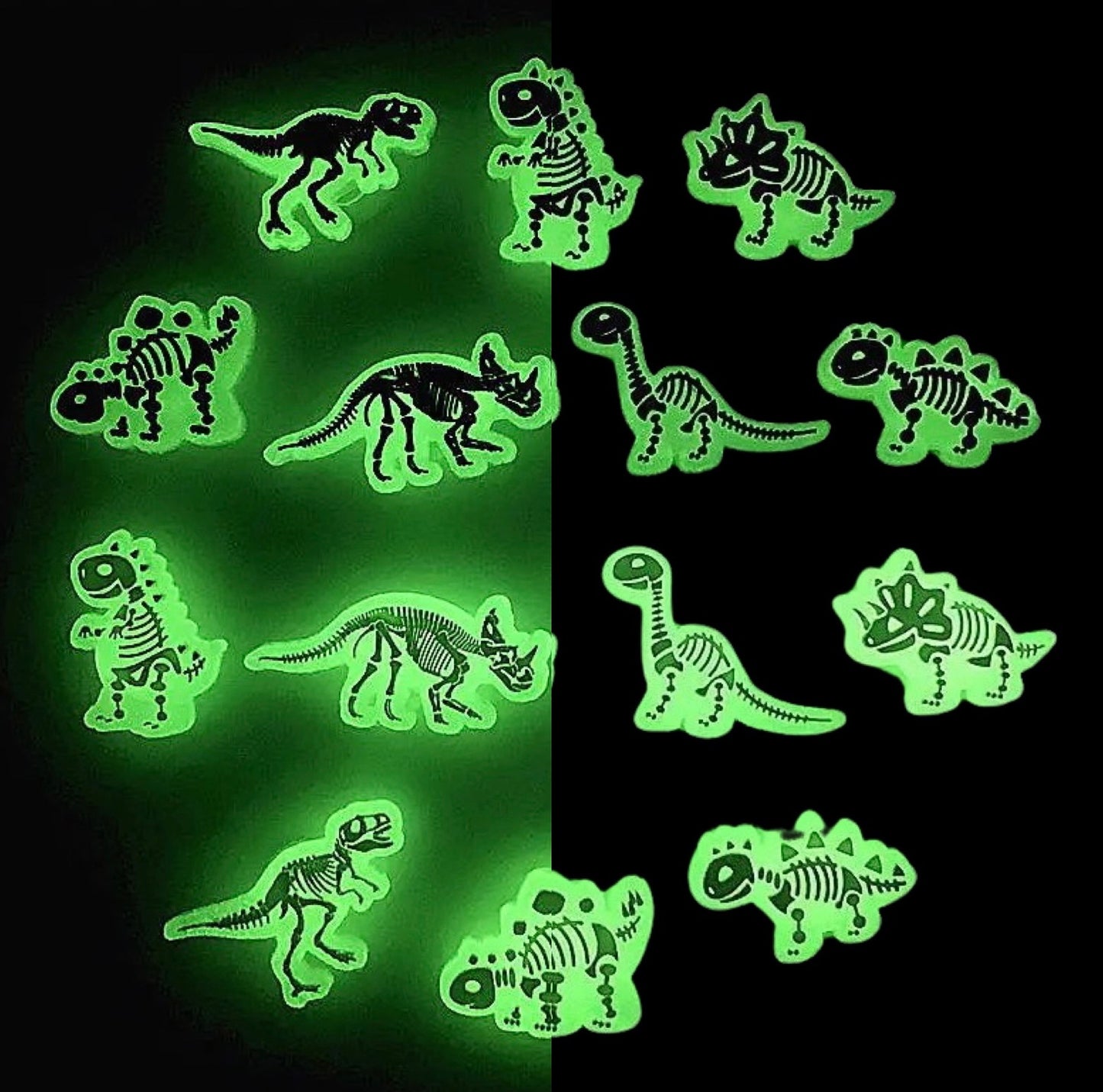 🌟🦖 Luminous Dinosaur Skeleton Shoe Charms by The Glow In The Dark Shop | Cute PVC Charms for Kids’ Shoes, Bags & Bracelets | Glow-in-the-Dark Fun! 🌟 A4