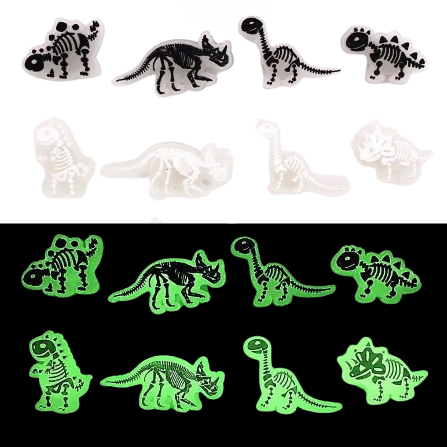 🌟🦖 Luminous Dinosaur Skeleton Shoe Charms by The Glow In The Dark Shop | Cute PVC Charms for Kids’ Shoes, Bags & Bracelets | Glow-in-the-Dark Fun! 🌟 A4