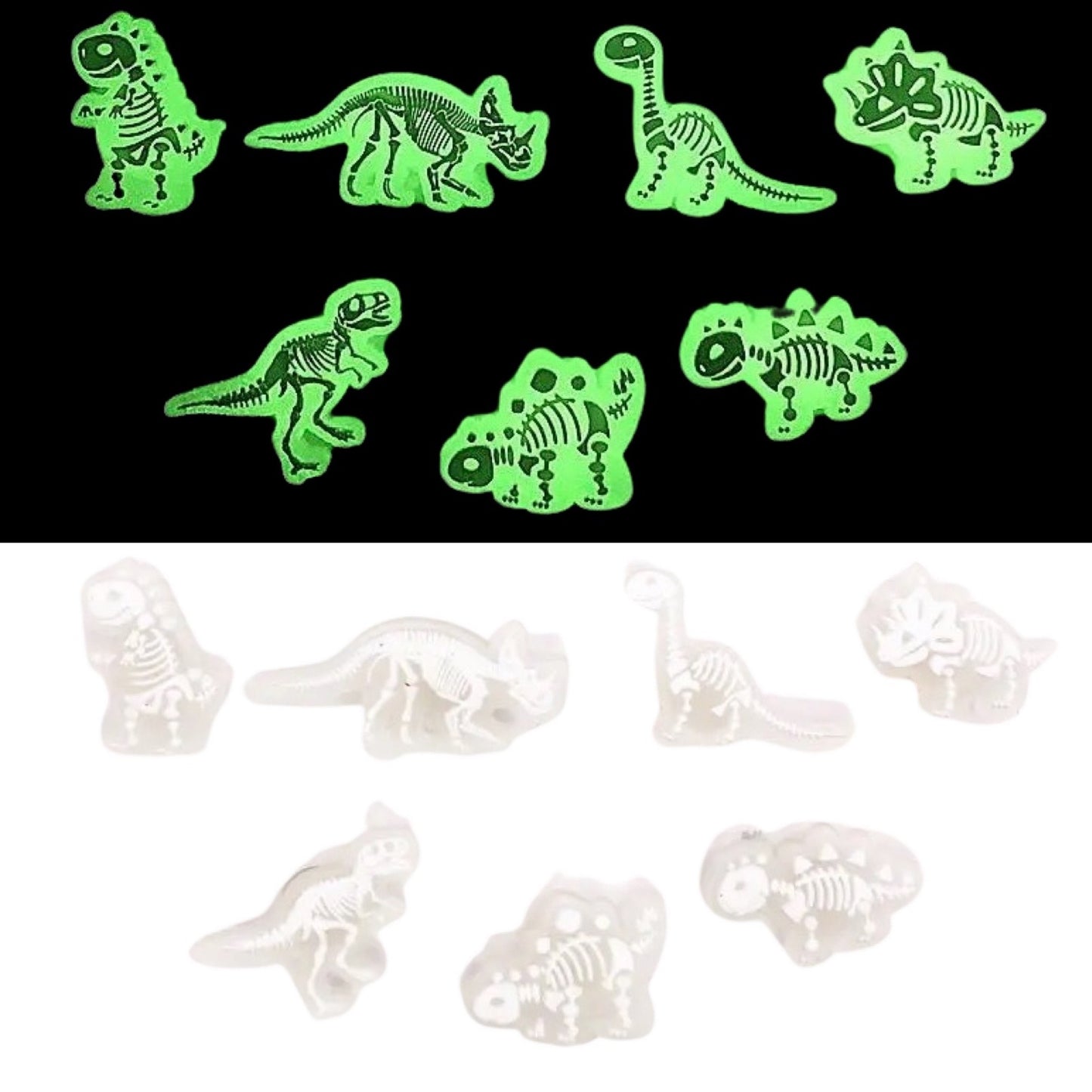 🌟🦖 Luminous Dinosaur Skeleton Shoe Charms by The Glow In The Dark Shop | Cute PVC Charms for Kids’ Shoes, Bags & Bracelets | Glow-in-the-Dark Fun! 🌟 A4