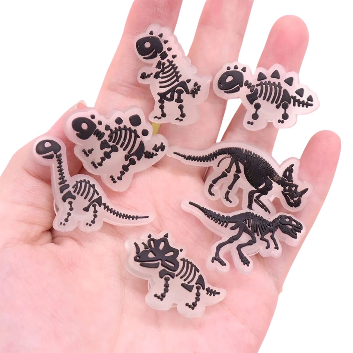 🌟🦖 Luminous Dinosaur Skeleton Shoe Charms by The Glow In The Dark Shop | Cute PVC Charms for Kids’ Shoes, Bags & Bracelets | Glow-in-the-Dark Fun! 🌟 A4