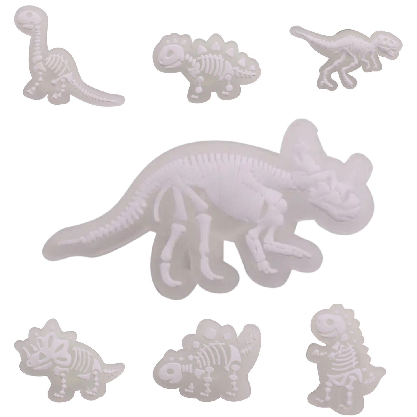 🌟🦖 Luminous Dinosaur Skeleton Shoe Charms by The Glow In The Dark Shop | Cute PVC Charms for Kids’ Shoes, Bags & Bracelets | Glow-in-the-Dark Fun! 🌟 A4