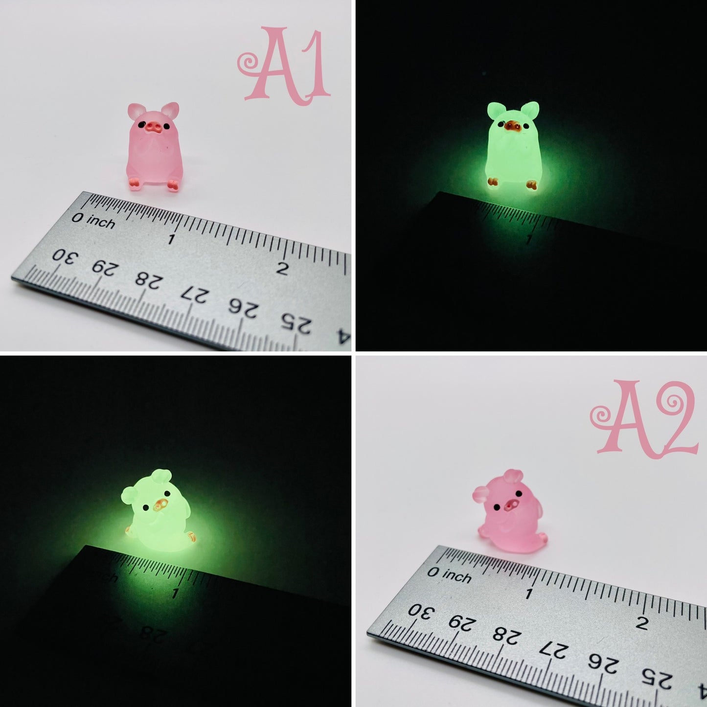 Mini Glow-in-the-Dark Resin Piggy Figurines by The Glow In The Dark Shop | Cute Luminous Pig Ornaments for Gardens & DIY Crafts | A5 & A6