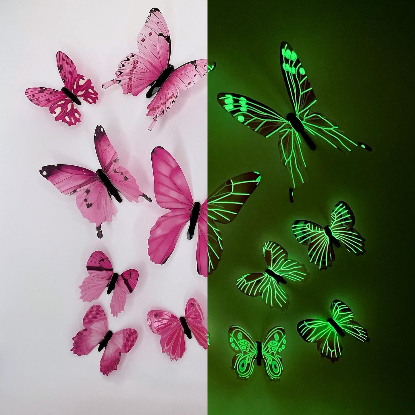 GREEN Glow in The Dark Butterflies | Butterfly Stickers | Wall Stickers | Decal Decoration Stickers | Kids Bedroom