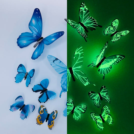 BLUE Glow in The Dark Butterflies | Butterfly Stickers | Wall Stickers | Decal Decoration Stickers | Kids Bedroom