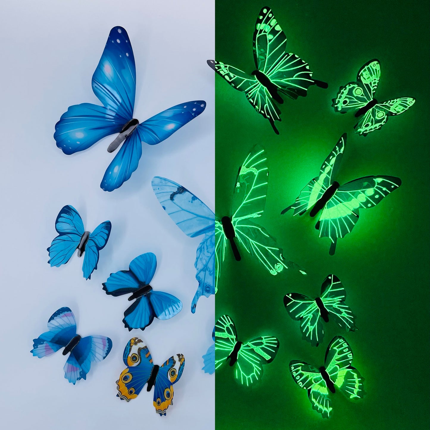 GREEN Glow in The Dark Butterflies | Butterfly Stickers | Wall Stickers | Decal Decoration Stickers | Kids Bedroom