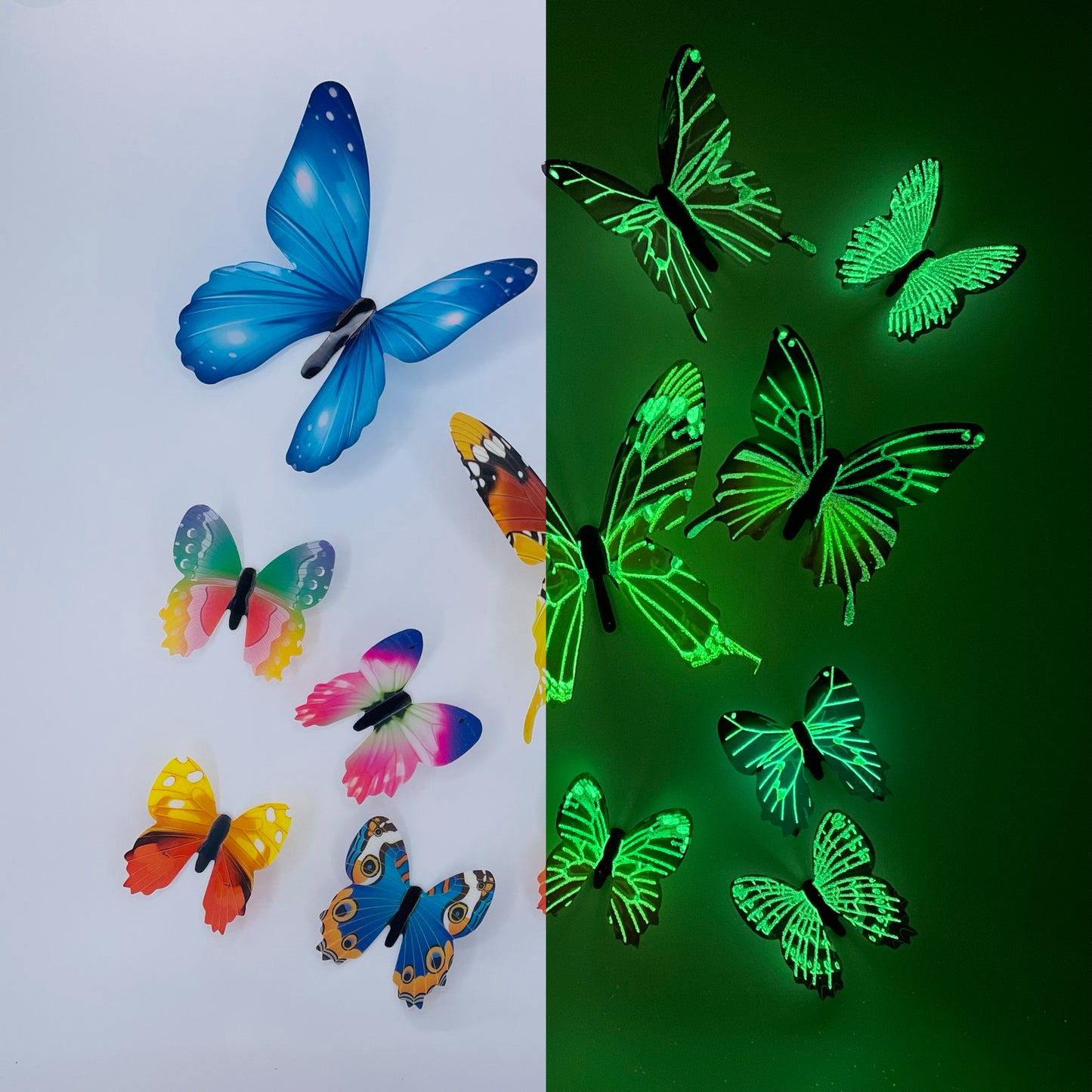 GREEN Glow in The Dark Butterflies | Butterfly Stickers | Wall Stickers | Decal Decoration Stickers | Kids Bedroom