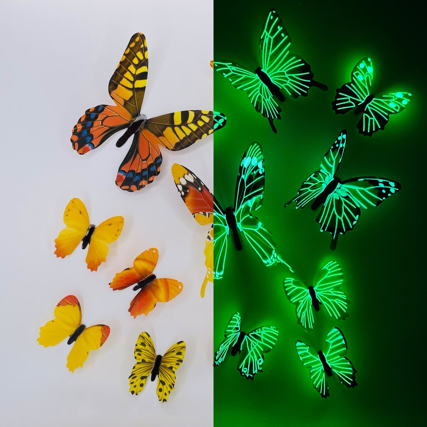 GREEN Glow in The Dark Butterflies | Butterfly Stickers | Wall Stickers | Decal Decoration Stickers | Kids Bedroom