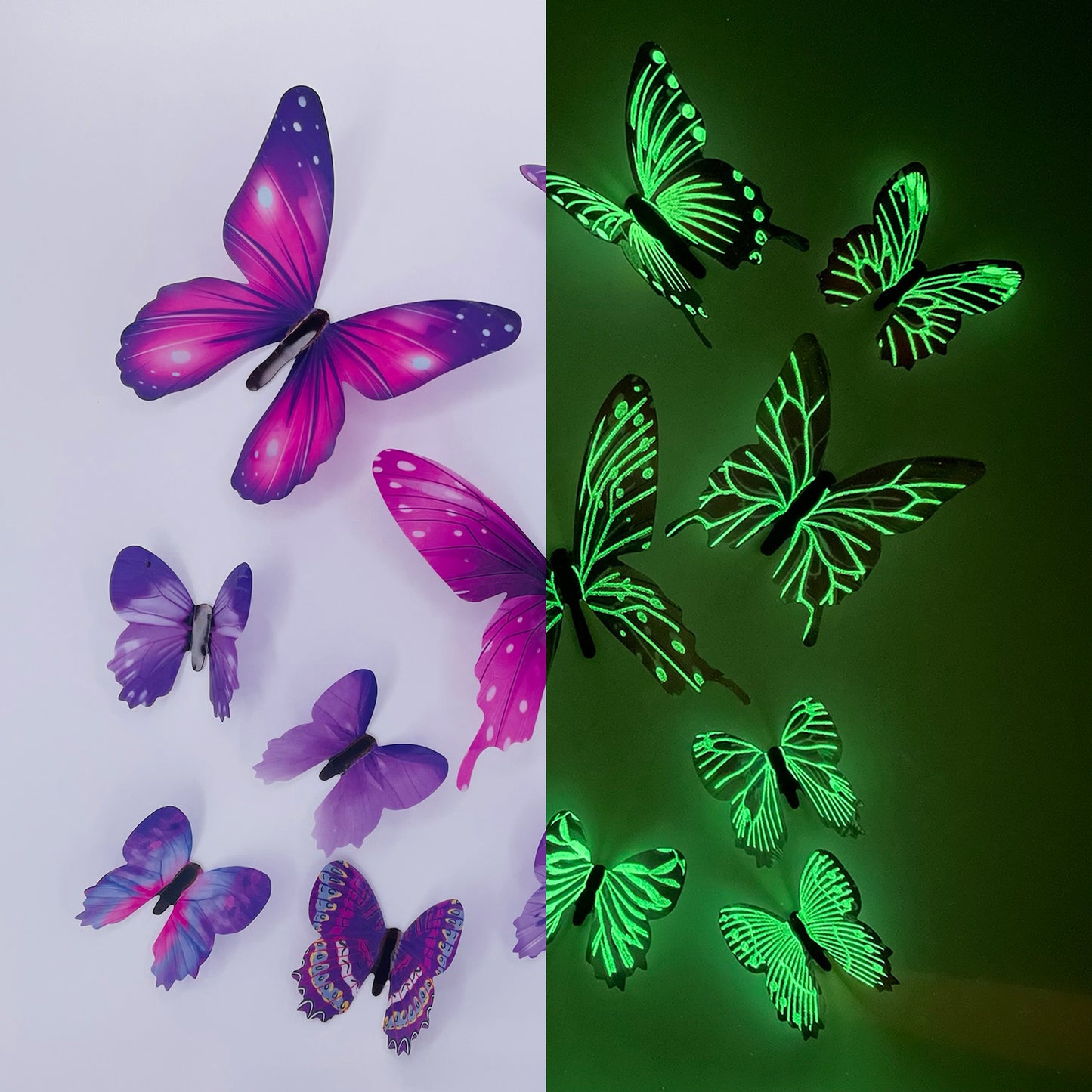 GREEN Glow in The Dark Butterflies | Butterfly Stickers | Wall Stickers | Decal Decoration Stickers | Kids Bedroom