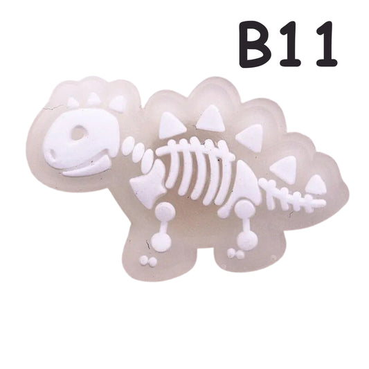 🌟🦖 Luminous Dinosaur Skeleton Shoe Charms by The Glow In The Dark Shop | Cute PVC Charms for Kids’ Shoes, Bags & Bracelets | Glow-in-the-Dark Fun! 🌟 B11