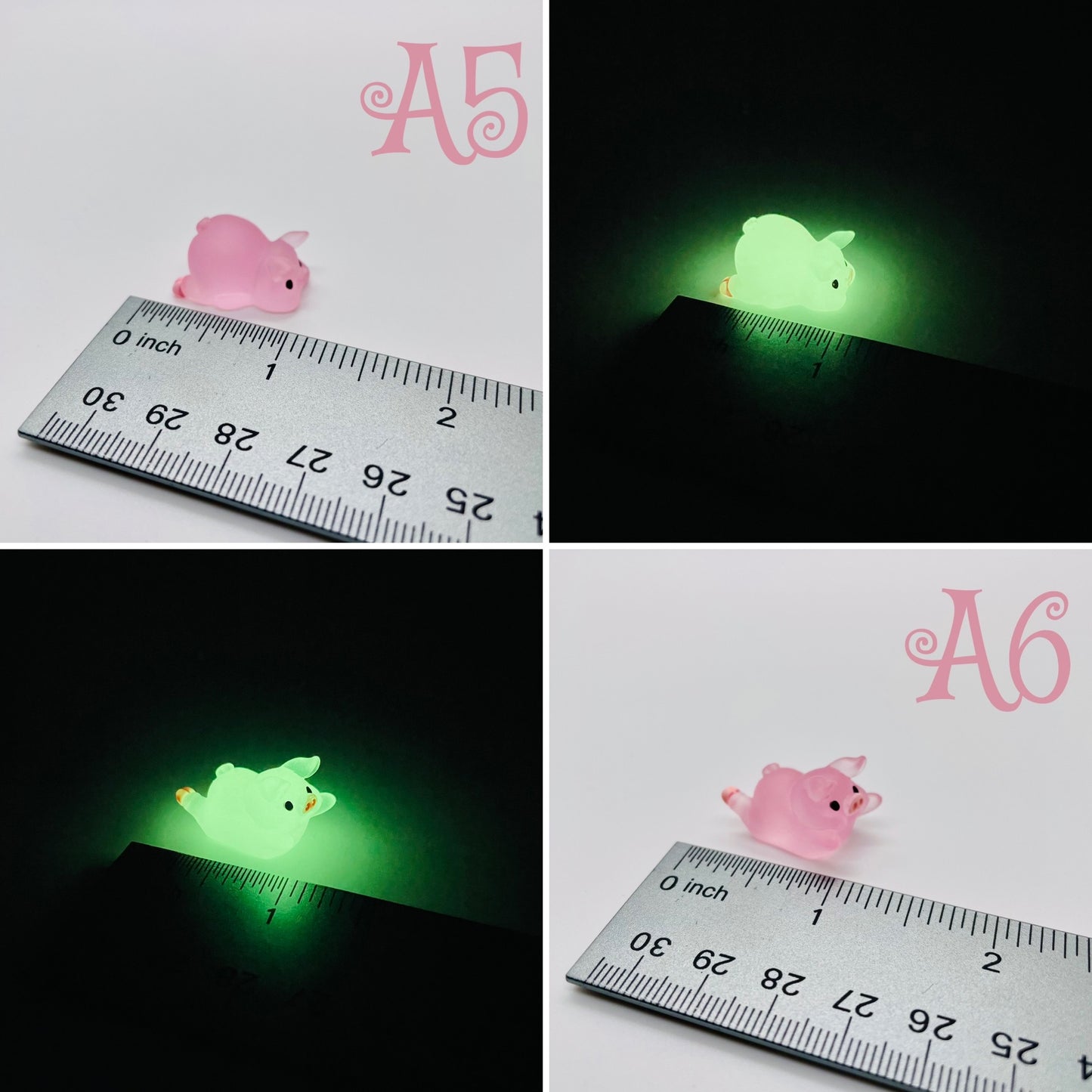 Mini Glow-in-the-Dark Resin Piggy Figurines by The Glow In The Dark Shop | Cute Luminous Pig Ornaments for Gardens & DIY Crafts | A3 & A4