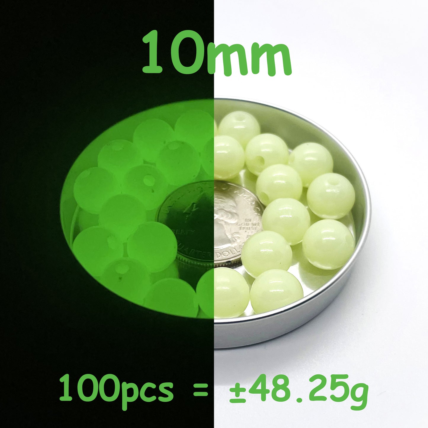 Glow In The Dark Beads | Green Luminous Round Acrylic Spacer Beads | 4mm | 5mm | 6mm | 8mm | 10mm | 12mm