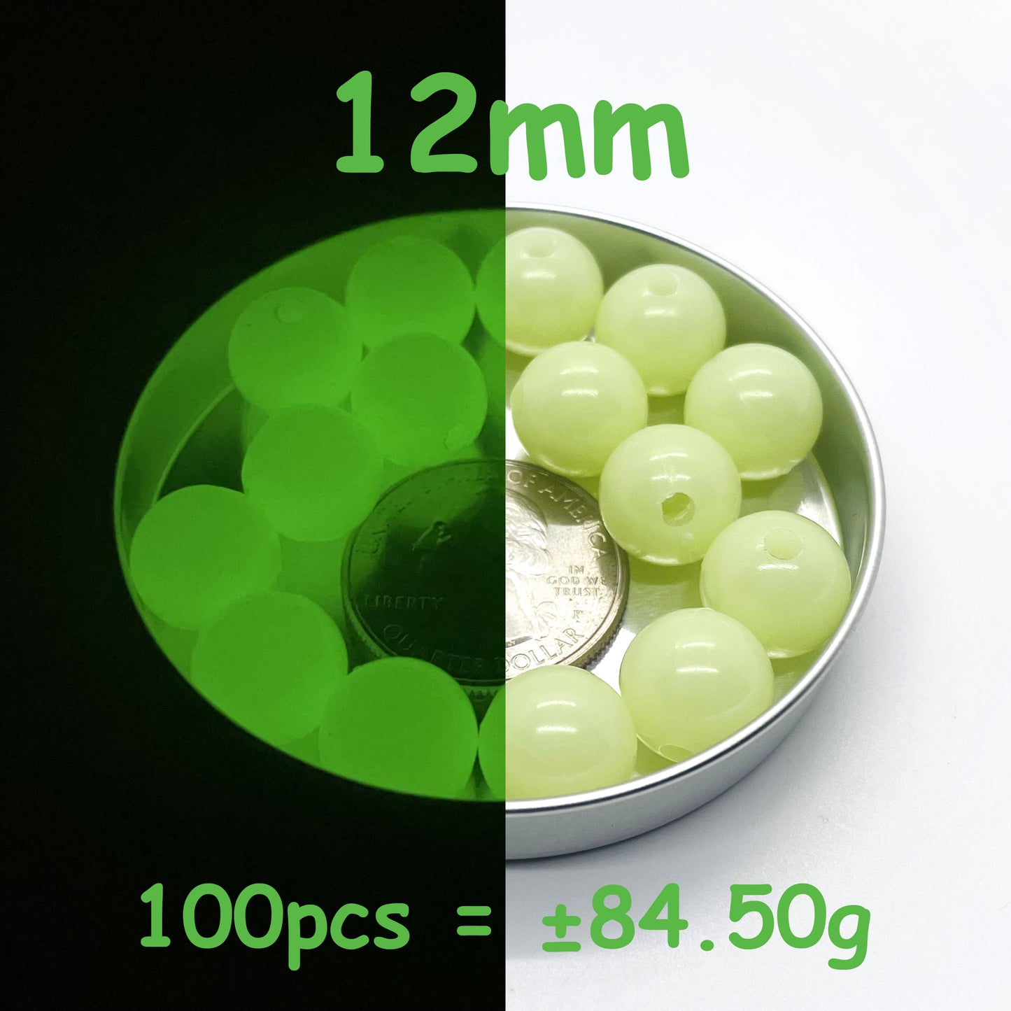 8mm Glow In The Dark Beads | Green Luminous Round Acrylic Spacer Beads | 4mm | 5mm | 6mm | 8mm | 10mm | 12mm