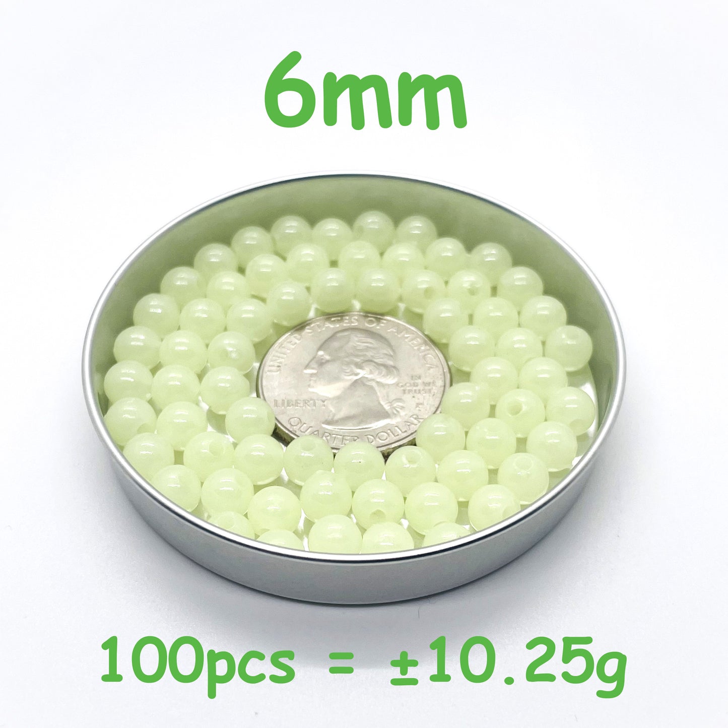 6mm Glow In The Dark Beads | Green Luminous Round Acrylic Spacer Beads | 4mm | 5mm | 6mm | 8mm | 10mm | 12mm