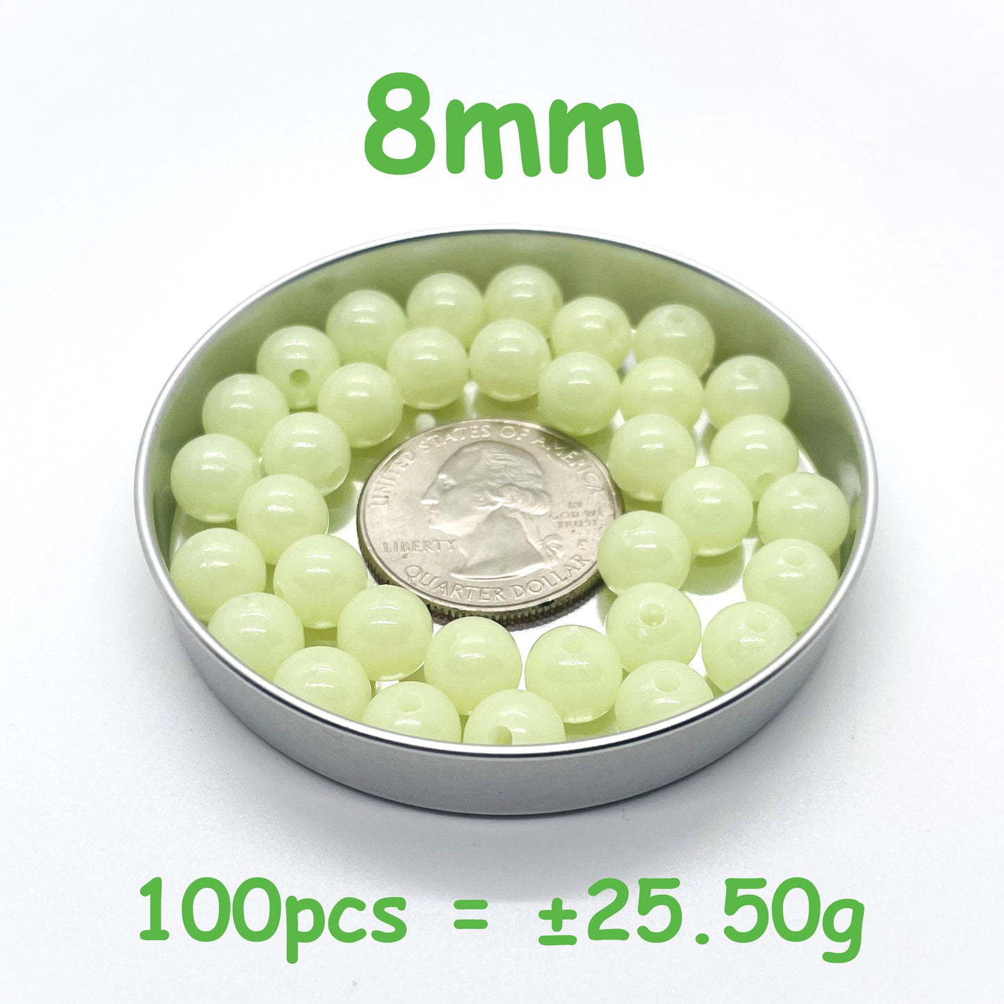 6mm Glow In The Dark Beads | Green Luminous Round Acrylic Spacer Beads | 4mm | 5mm | 6mm | 8mm | 10mm | 12mm