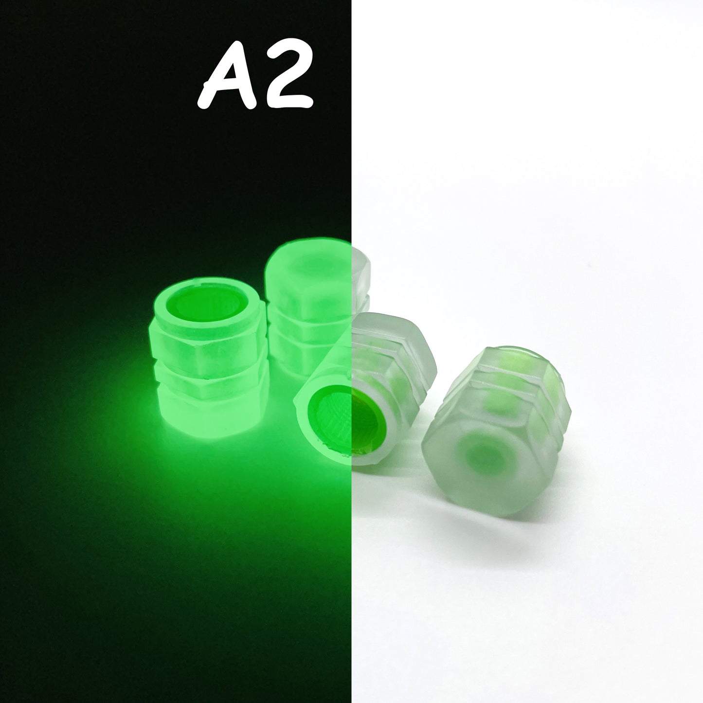 🚗🚲 Glow in The Dark Tire Valve Cap by THE GLOW IN THE DARK SHOP | Fluorescent | Set of Four | Universal | Vehicle Wheel Dust Cover | Rustproof Caps (A5 | 4pcs)