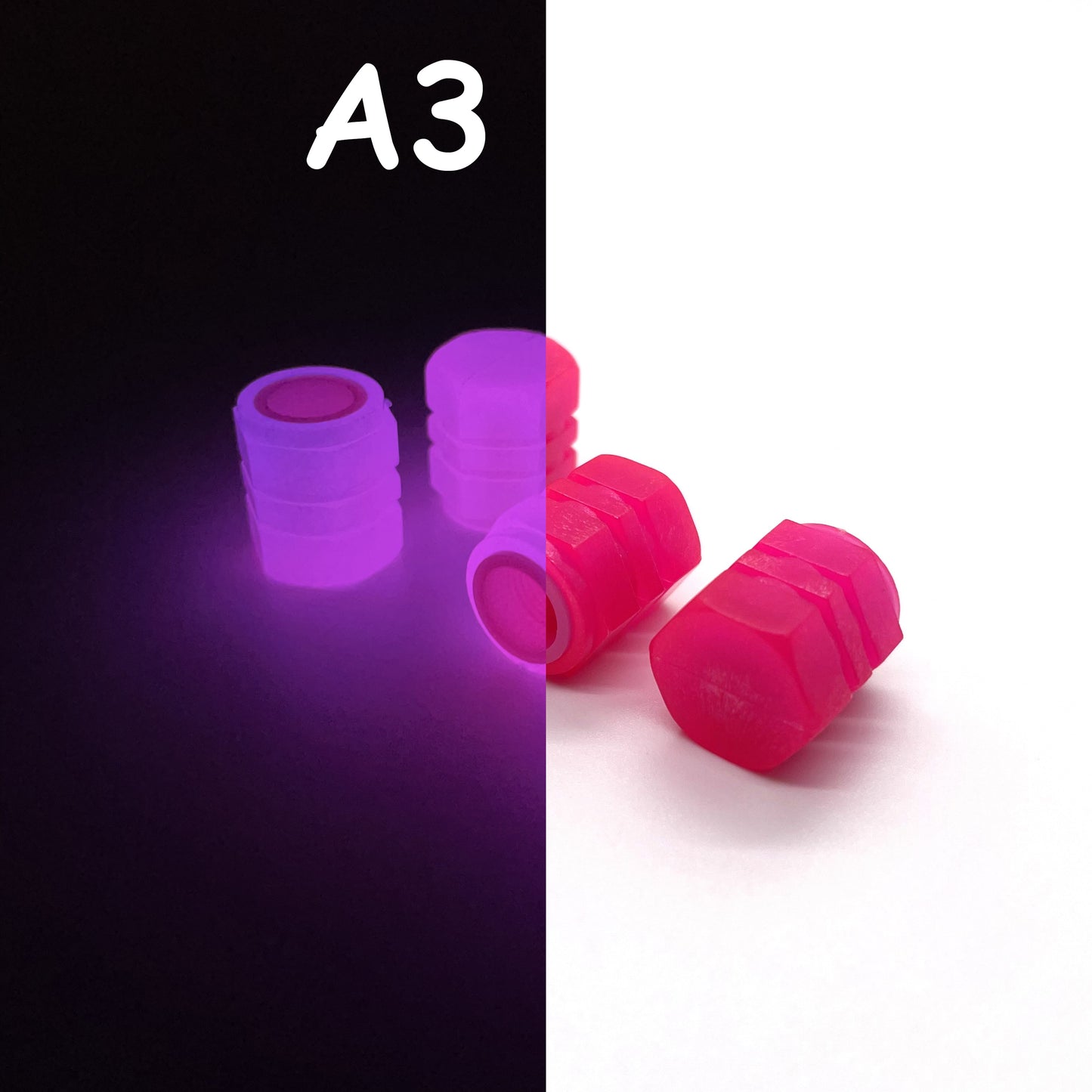 🚗🚲 Glow in The Dark Tire Valve Cap by THE GLOW IN THE DARK SHOP | Fluorescent | Set of Four | Universal | Vehicle Wheel Dust Cover | Rustproof Caps (A5 | 4pcs)