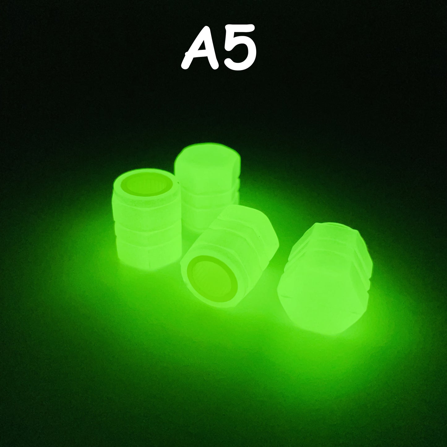 🚗🚲 Glow in The Dark Tire Valve Cap by THE GLOW IN THE DARK SHOP | Fluorescent | Set of Four | Universal | Vehicle Wheel Dust Cover | Rustproof Caps (A5 | 4pcs)