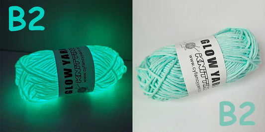 (B2) Glow in the Dark Yarn by The Glow In The Dark Shop | 60 Meter / 65 Yards / 2mm | Fluorescent | Luminescent | Phosphorescent | Wool | Polyester