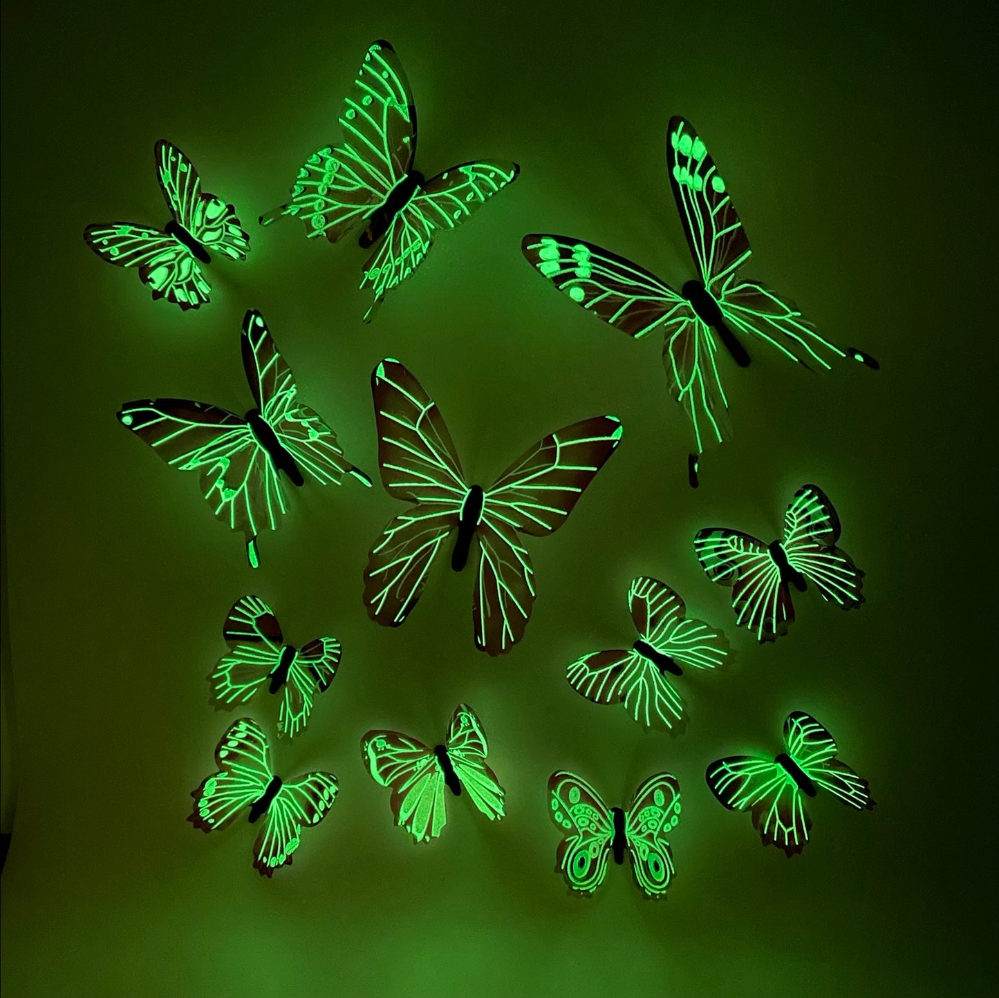 GREEN Glow in The Dark Butterflies | Butterfly Stickers | Wall Stickers | Decal Decoration Stickers | Kids Bedroom