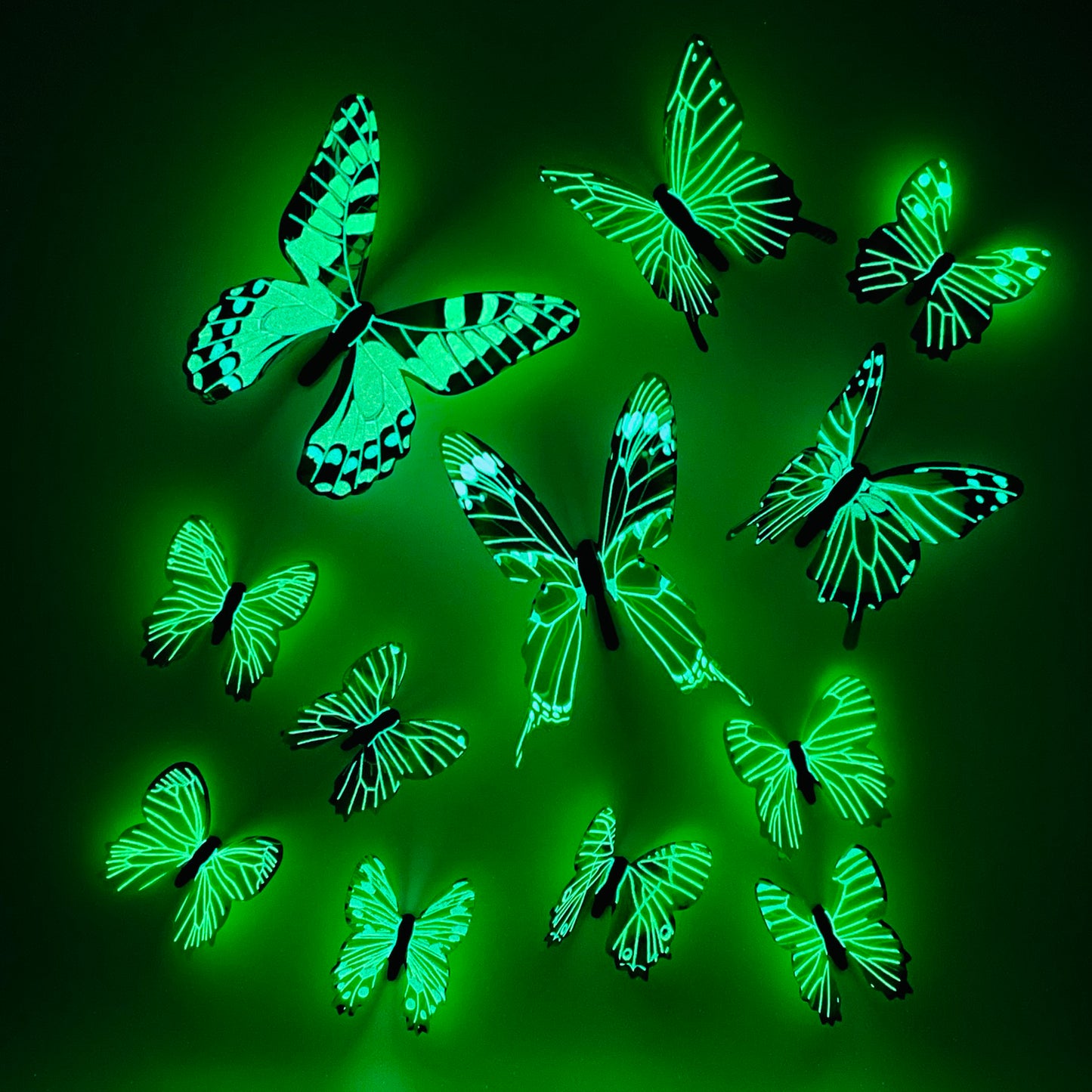 GREEN Glow in The Dark Butterflies | Butterfly Stickers | Wall Stickers | Decal Decoration Stickers | Kids Bedroom