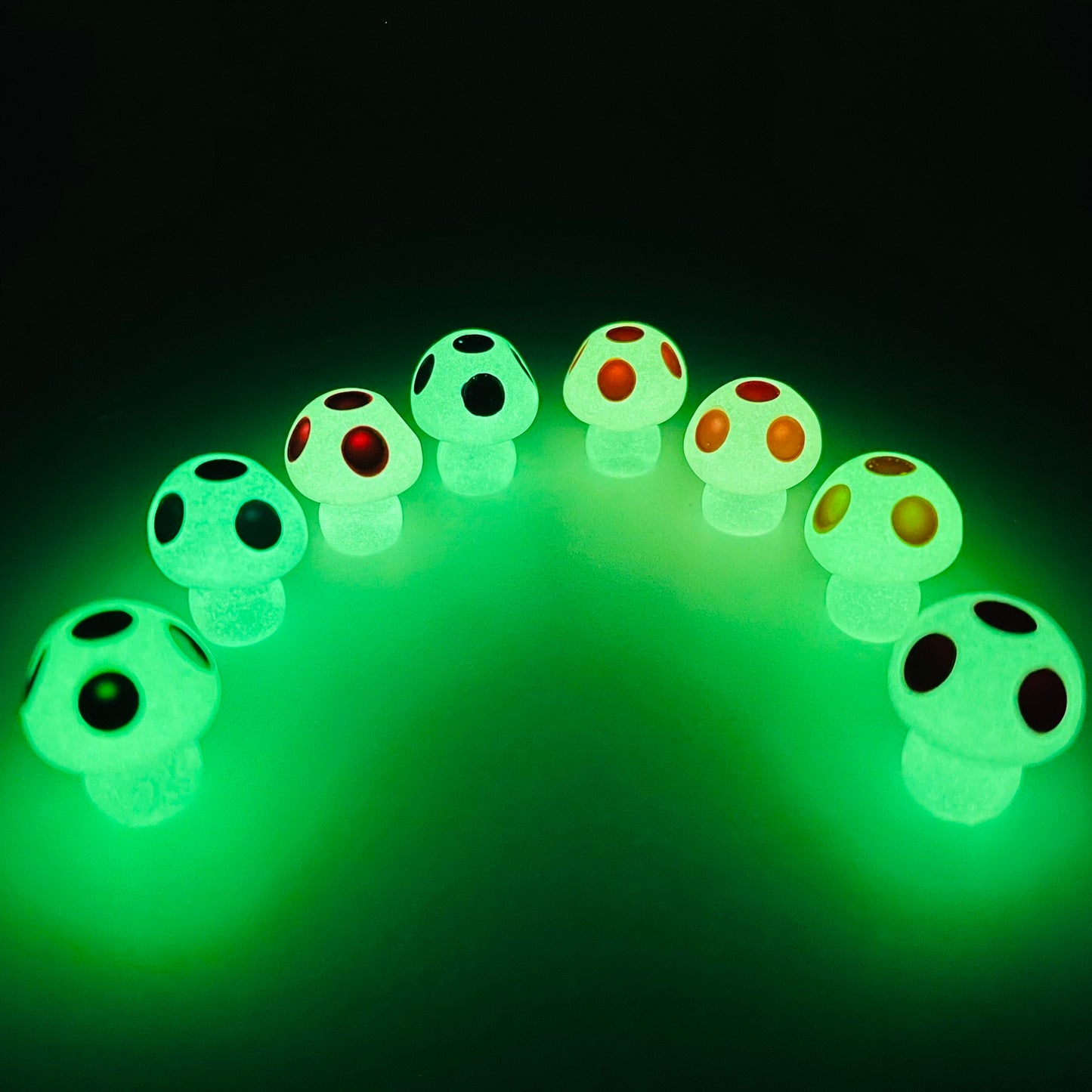 Mini Glow-in-the-Dark Resin Mushrooms by The Glow In The Dark Shop | Ornaments for Fairy Gardens and More | Miniature Gardening Decor | Luminous (A7)