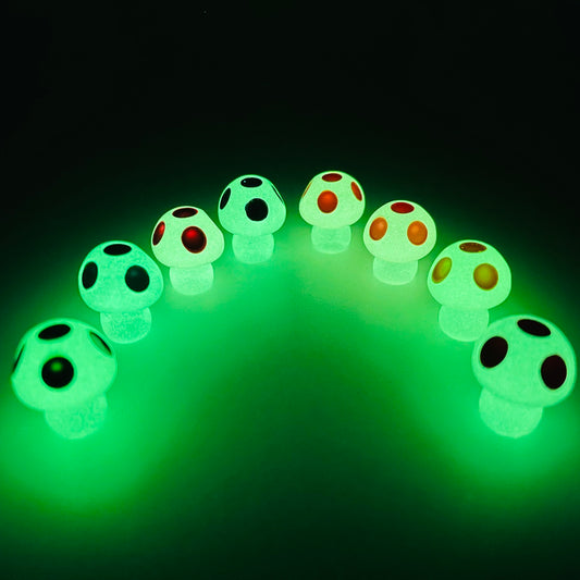 Mini Glow-in-the-Dark Resin Mushrooms by The Glow In The Dark Shop | Ornaments for Fairy Gardens and More | Miniature Gardening Decor | Luminous