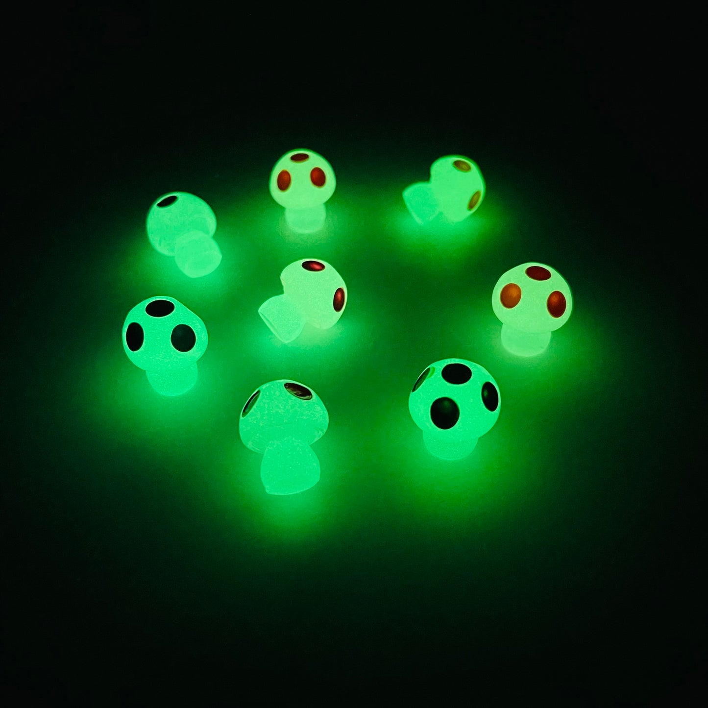 Mini Glow-in-the-Dark Resin Mushrooms by The Glow In The Dark Shop | Ornaments for Fairy Gardens and More | Miniature Gardening Decor | Luminous (A1)