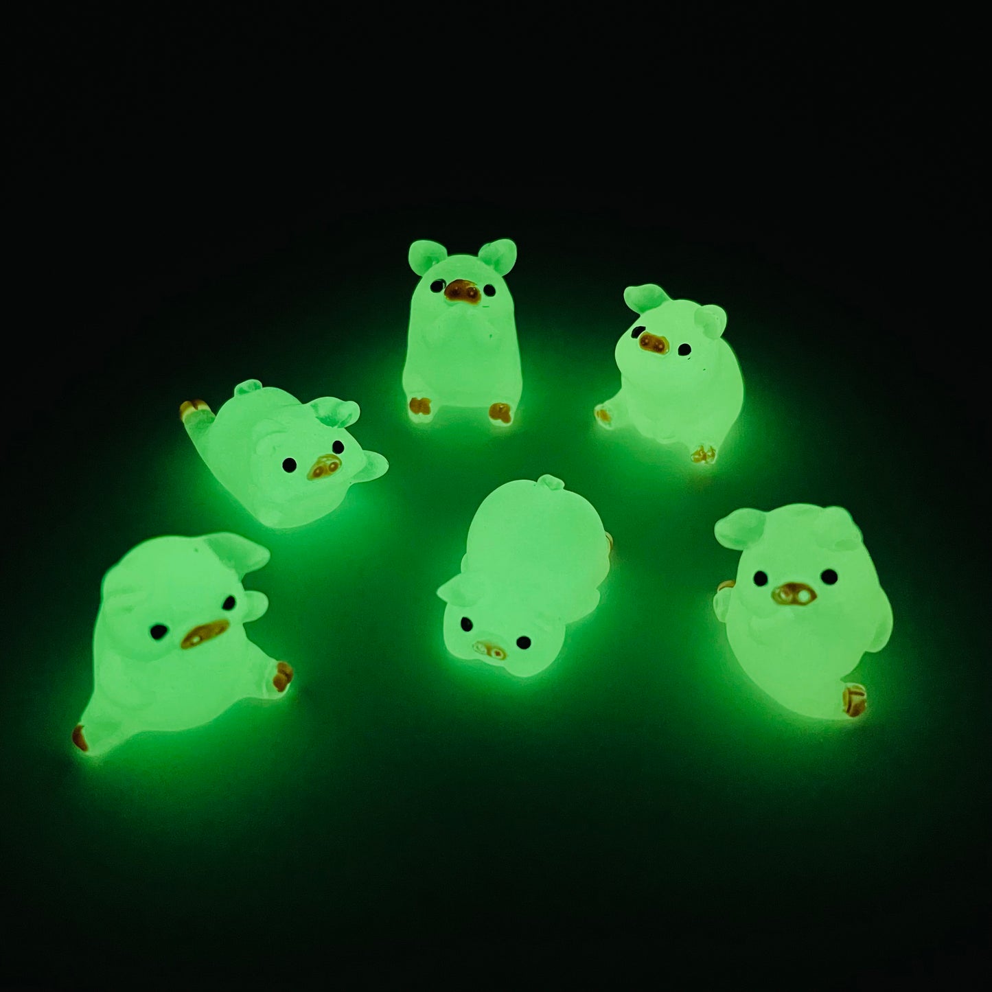 Mini Glow-in-the-Dark Resin Piggy Figurines by The Glow In The Dark Shop | Cute Luminous Pig Ornaments for Gardens & DIY Crafts | A5 & A6