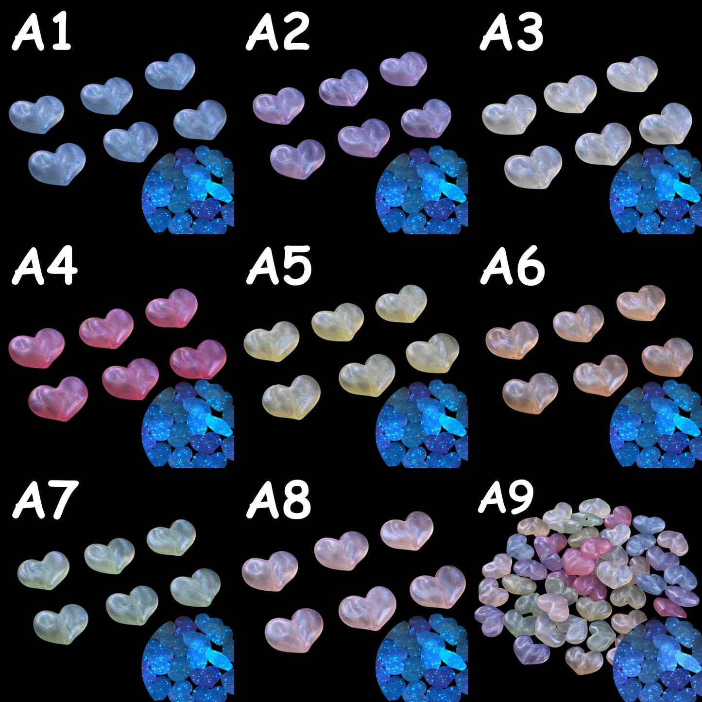 🌟✨ Mini Glow In The Dark Heart Beads by The Glow In The Dark Shop | 18x24mm | Acrylic Beads | Luminous | DIY Necklace & Bracelet Jewelry Making 💖🌟 | Collage